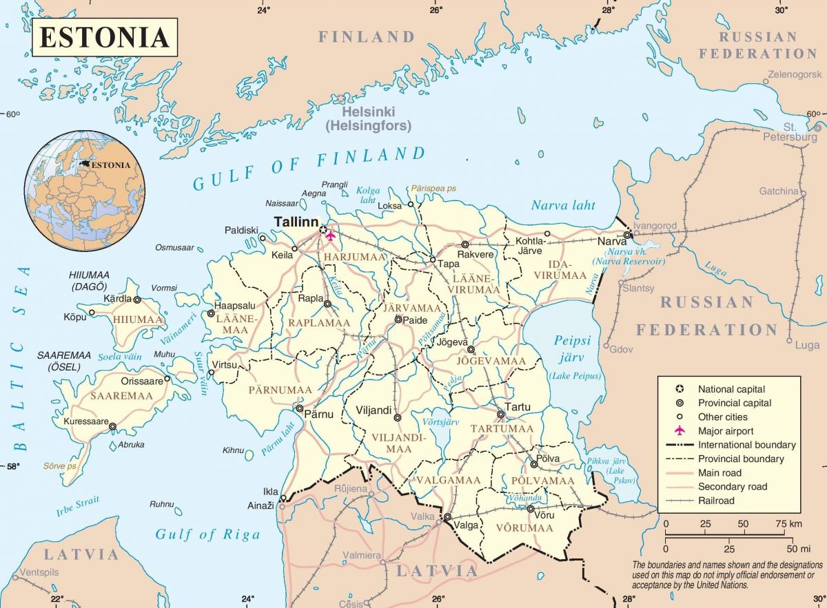 एस्टोनिया में नक्शा