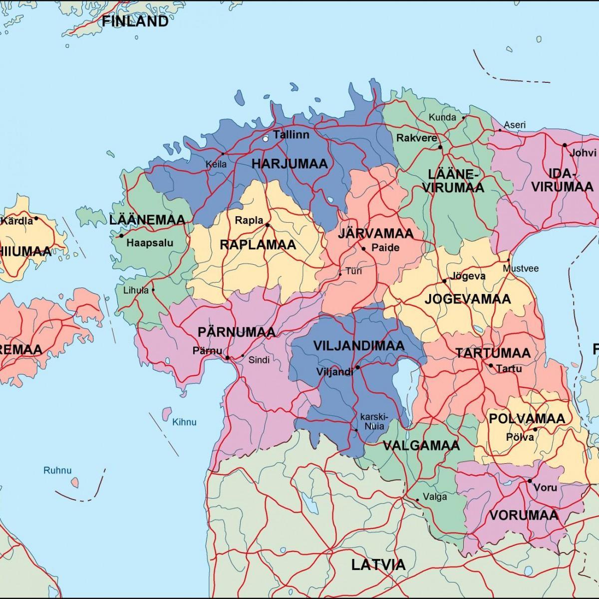 नक्शा एस्टोनिया के राजनीतिक